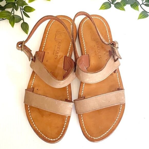 K.Jacques Barigoule leather sandal two wide bands natural honey tan 8.5 - Picture 2 of 11